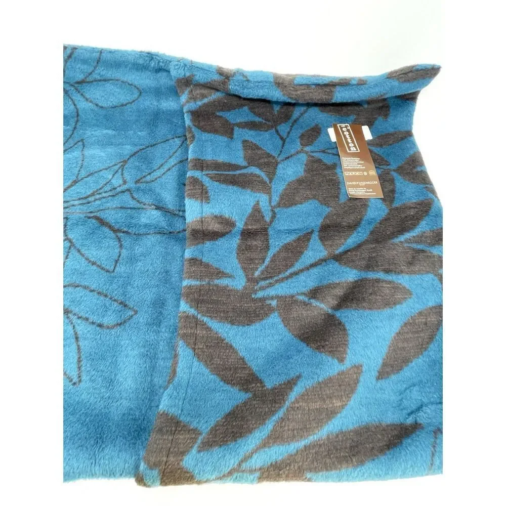 NWT David Fussenger Blue Brown Square Botanical Pillow Cover 60cm 24” Super Soft